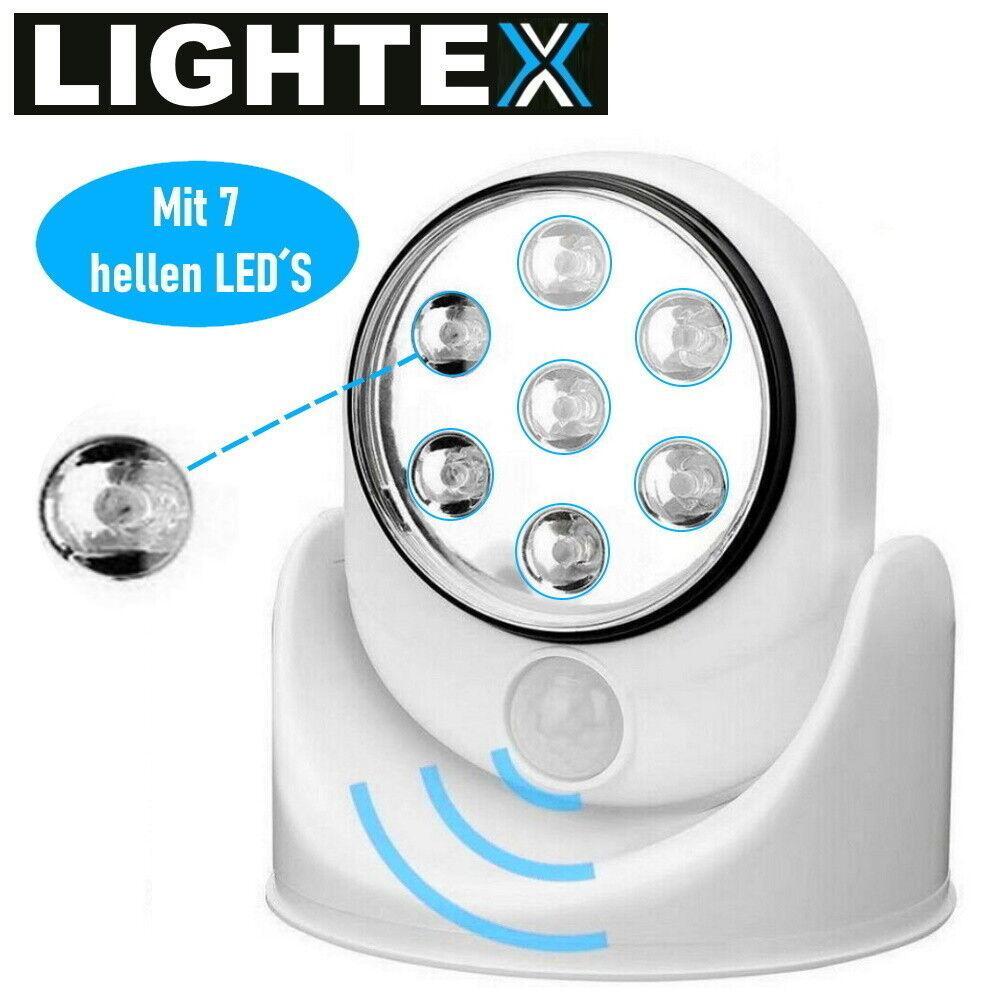 LIGHTEX LED Wandlampe Wandleuchte mit Bewegungsmelder Batterie Innen Außen