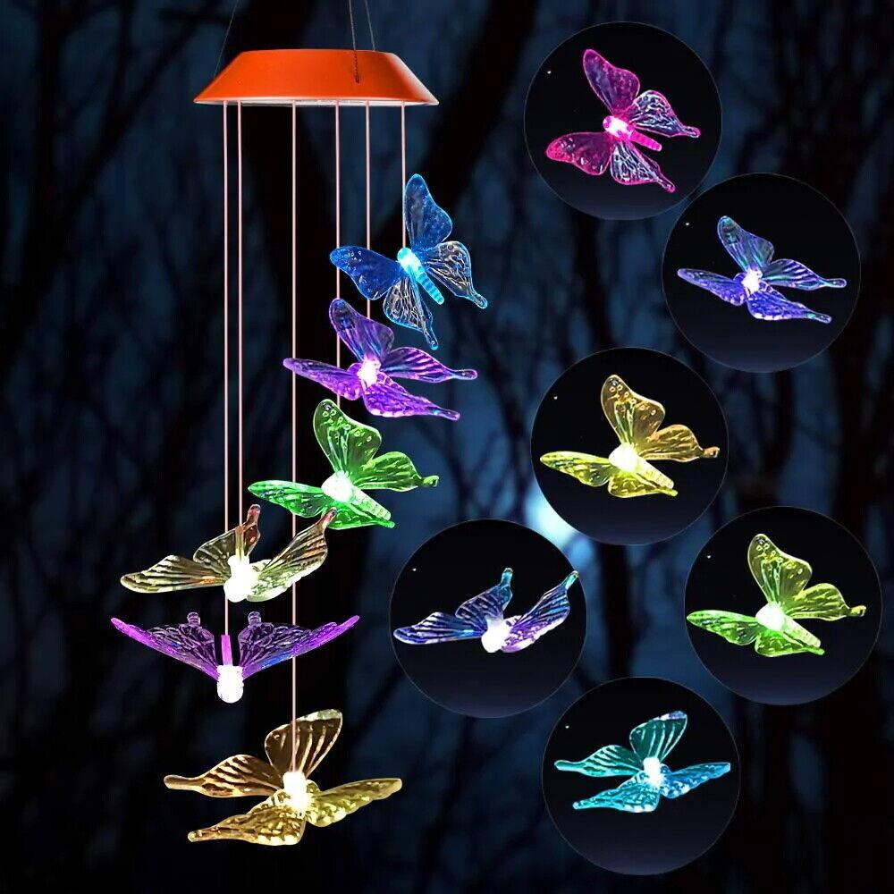 Solar LED Windspiel Solarleuchte Solar Farbwechsel Schmetterlinge Lichtspiel