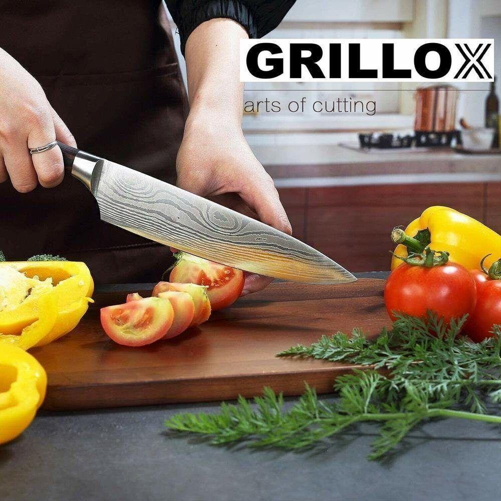 GRILLOX Kochmesser Profi Chefmesser Küchenmesser Fleischmesser Damast Look 20c