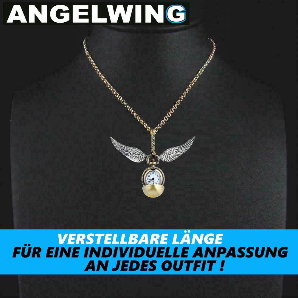 ANGELWING Engelsflügel Kette Goldener Schnatz Anhänger m Flügeln & Uhr Medaillon