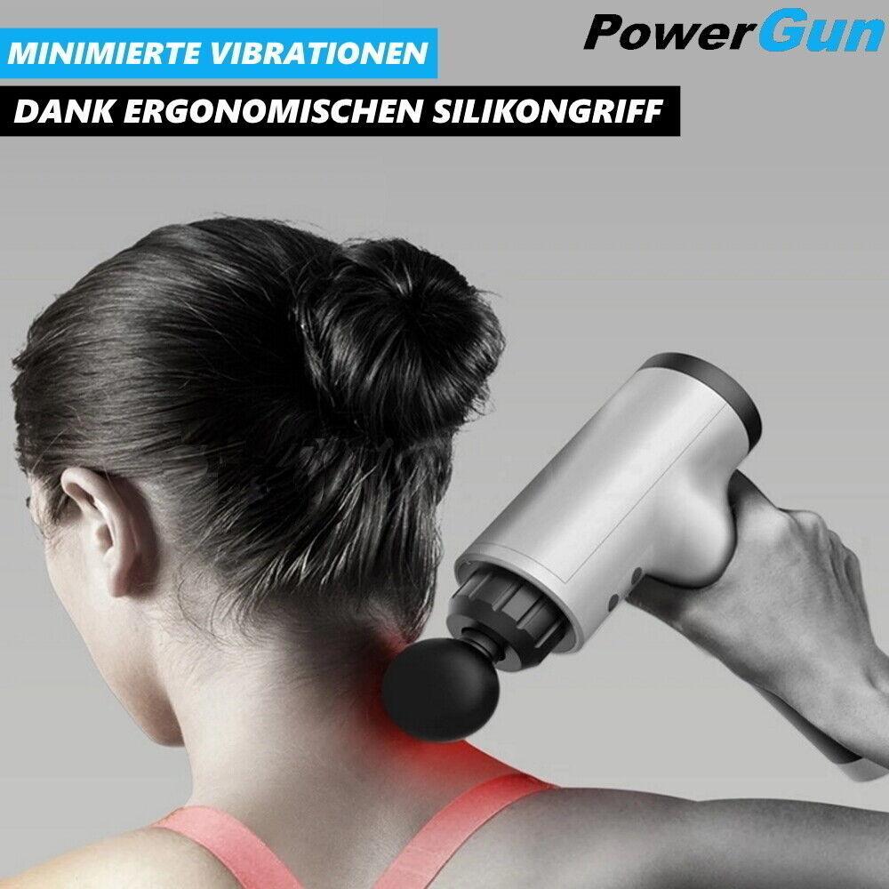 PowerGun Massagegerät Massagepistole Massagegun Set m. 4 Massageköpfe elektrisch