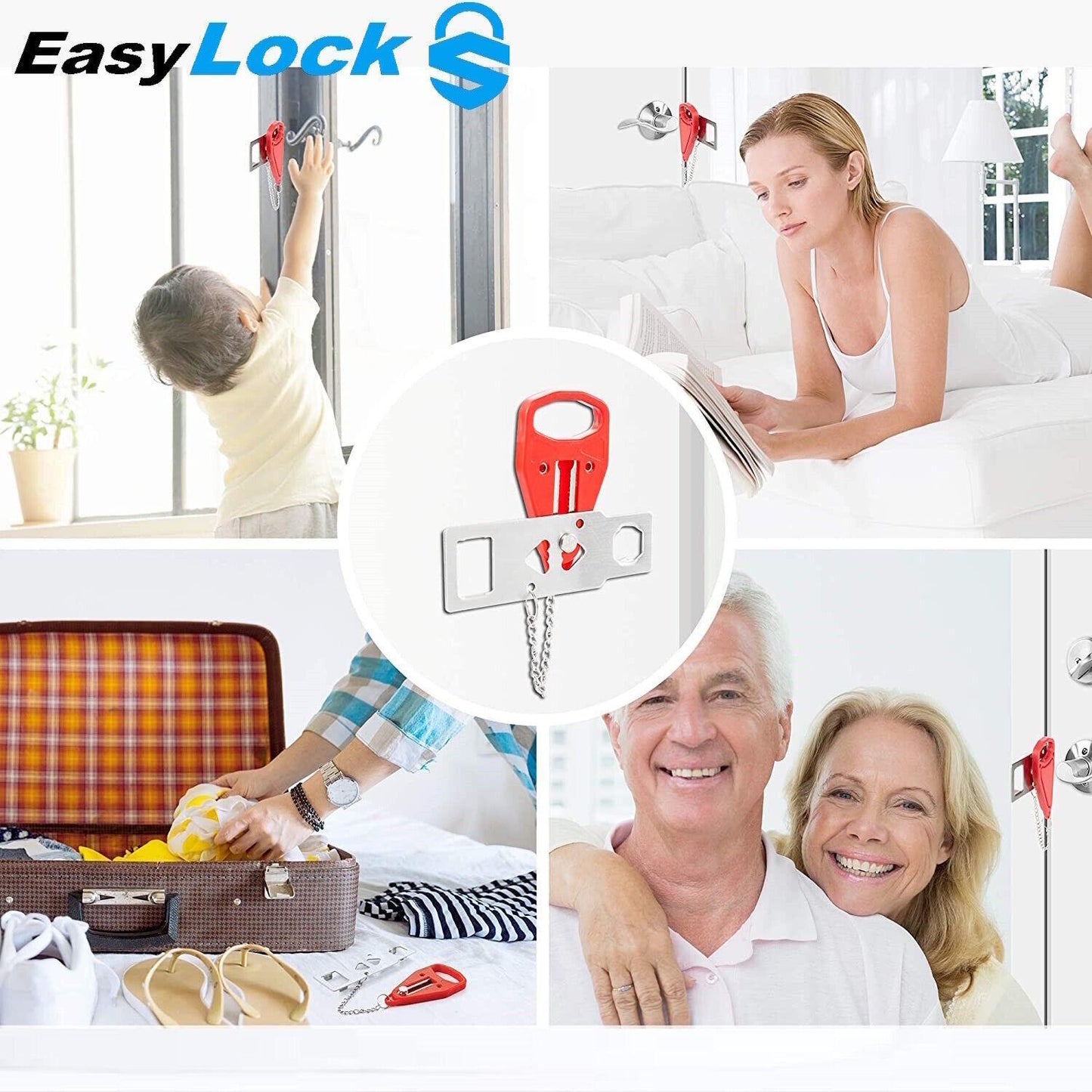 EASYLOCK Tragbares Türschloss Reiseschloss Sperrschloss Zusatzschloss mit Tasche