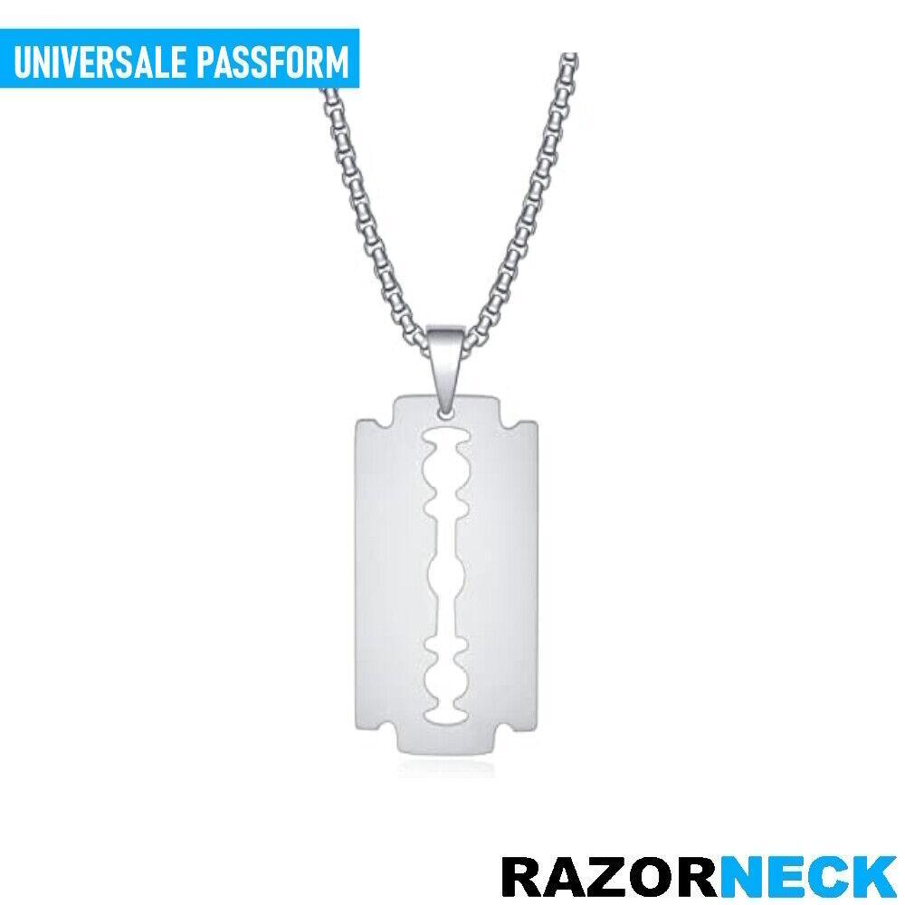 RAZORNECK Herren Rasierklingen Halskette Edelstahl Razor Blade Hip Hop Dog Tag