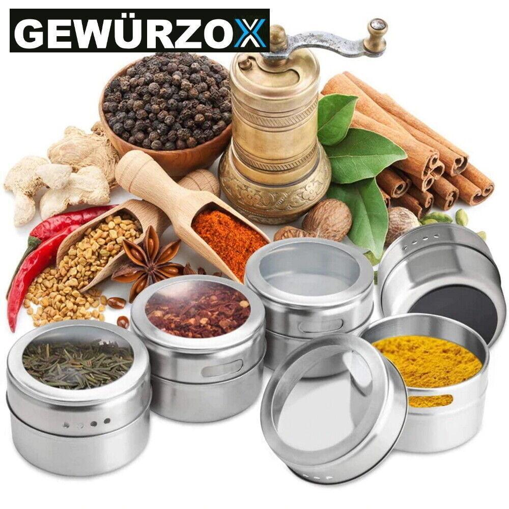 GEWÜRZOX Gewürzdosen Gewürzstreuer Gewürzregal Edelstahl Gewürzgläser magnetisch