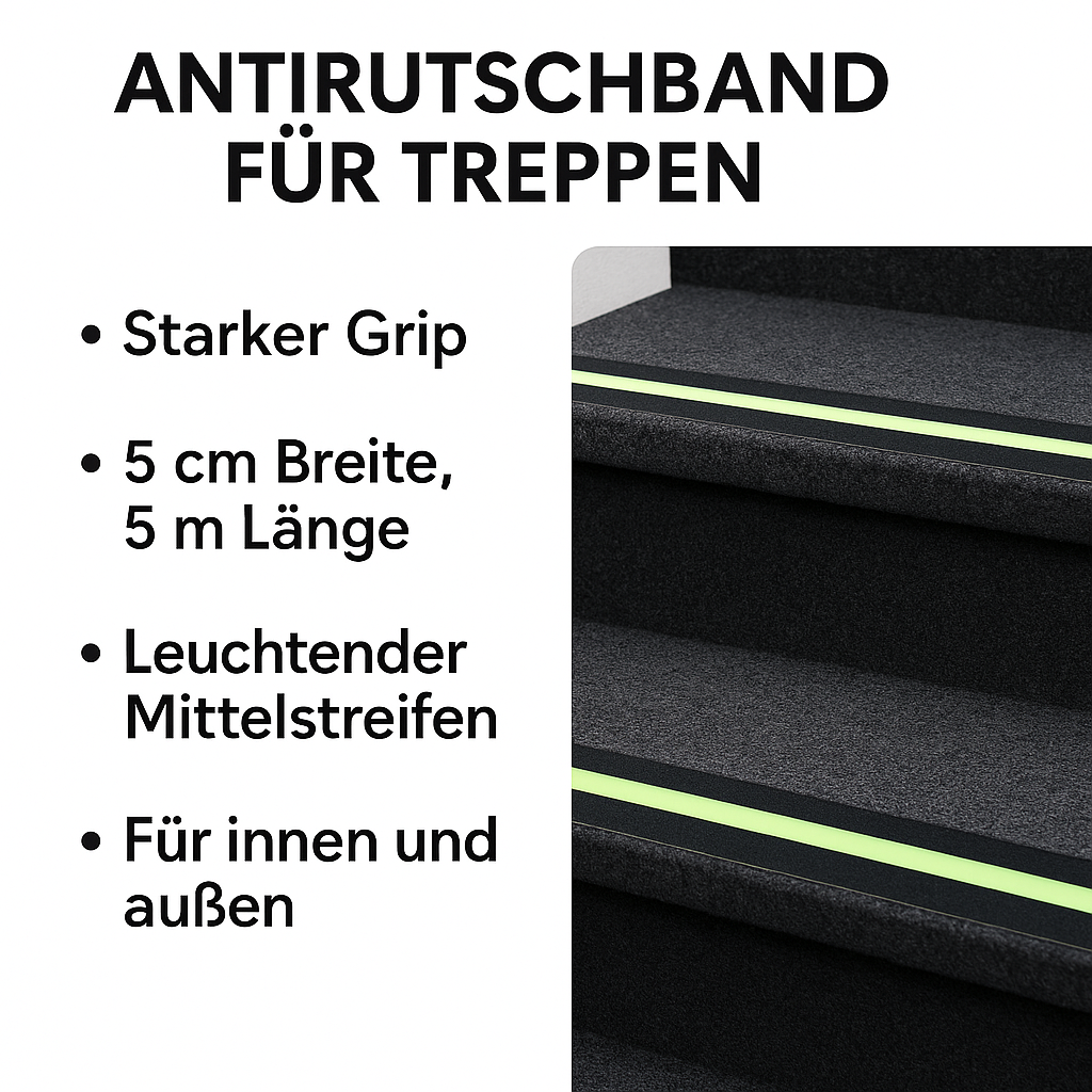 Anti-Rutschband 5 cm x 5 m leuchtend grün für Treppen innen außen DE.