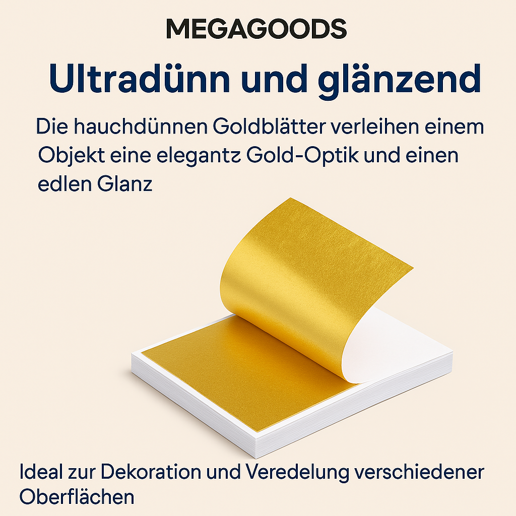 100 Blatt Deko Blattgold Silber Roségold für Basteln und Vergolden DE.