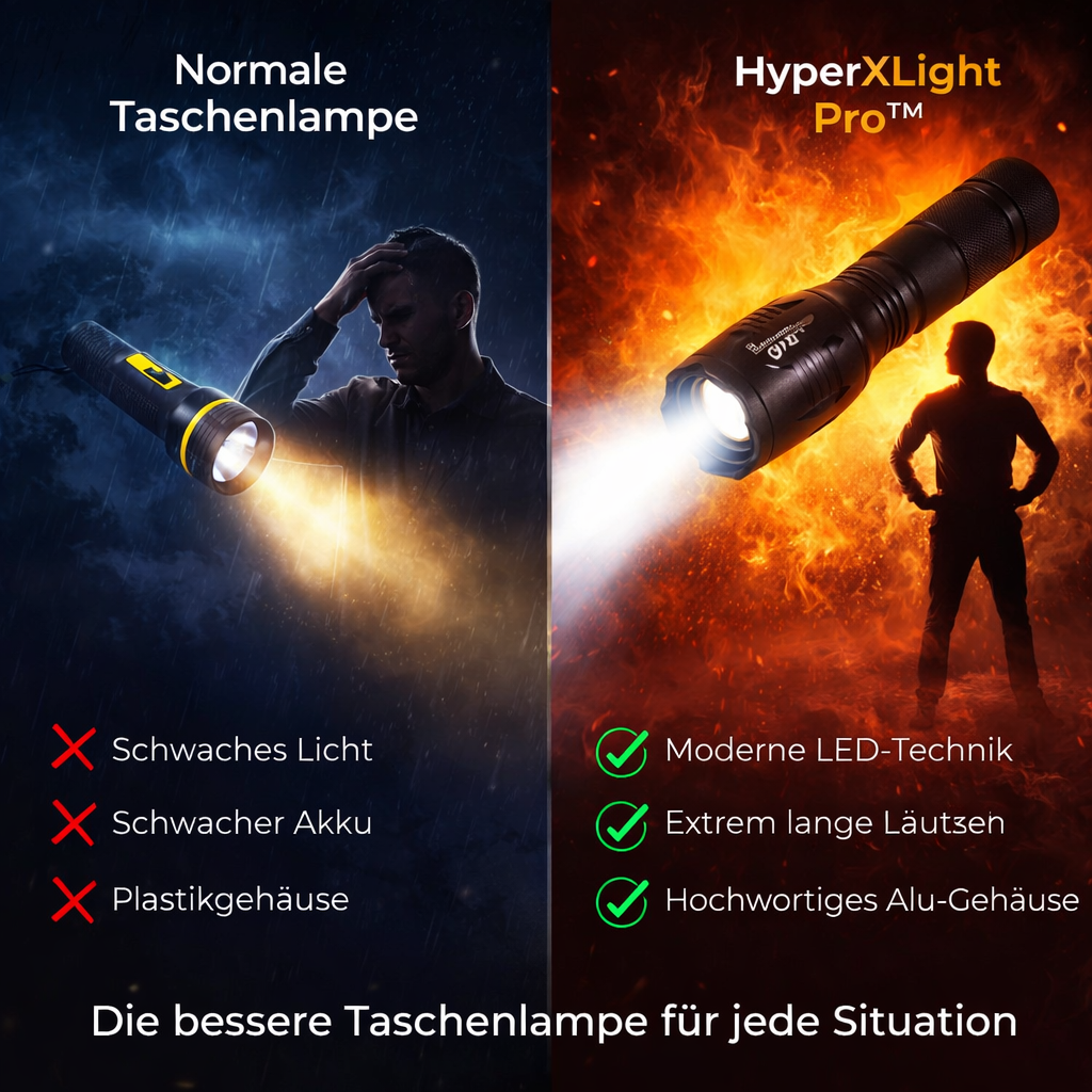 HyperXLight Pro™ ultrahelle taktische LED Taschenlampe mit Zoom - extrem stark!