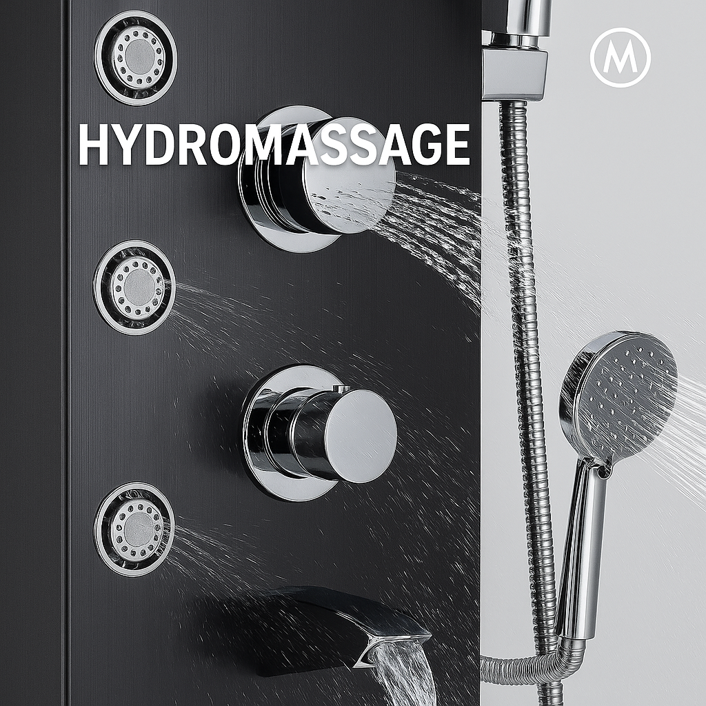 LED Duschpaneel Regendusche Wasserfall Massagedüsen Schwarz DE.