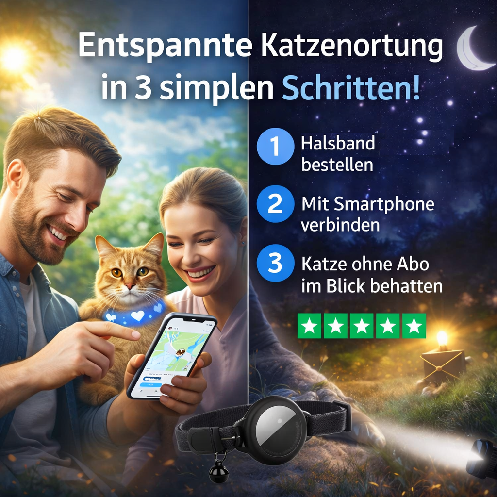 PurrTrack™ Intelligenter GPS Tracker Halsband Katze | Ohne Abo | Android & iOS!