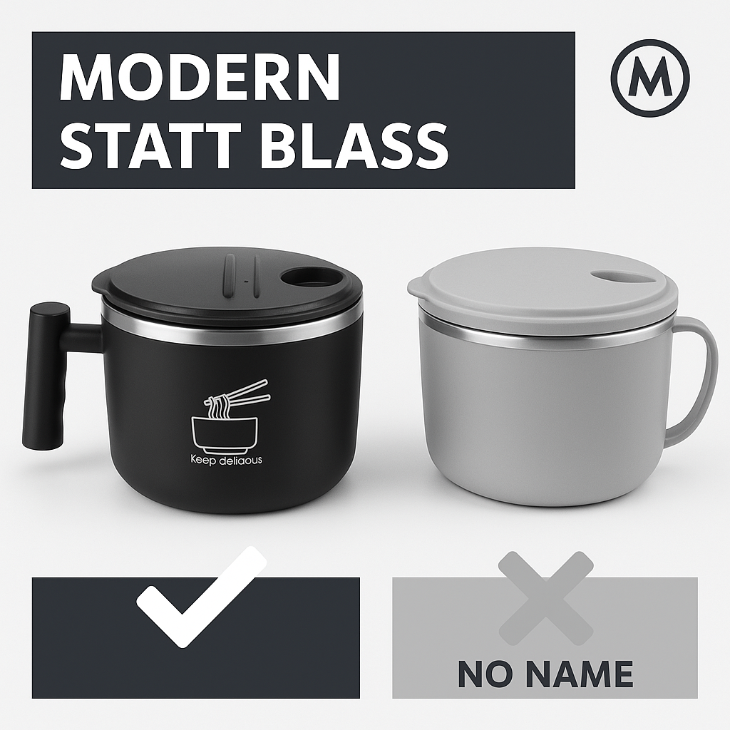 Edelstahl-Schüssel mit Deckel für Instant-Nudeln, tragbar DE.