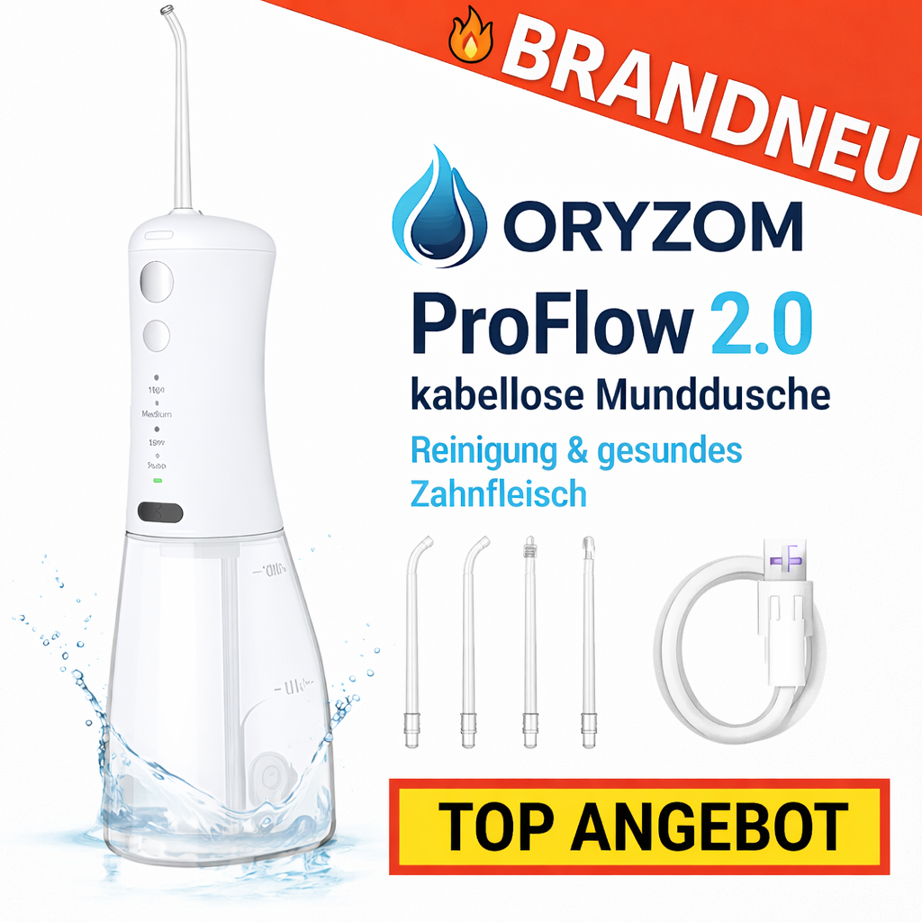 Oryzom™ ProFlow 2.0 kabellose Munddusche - Reinigung & gesundes Zahnfleisch