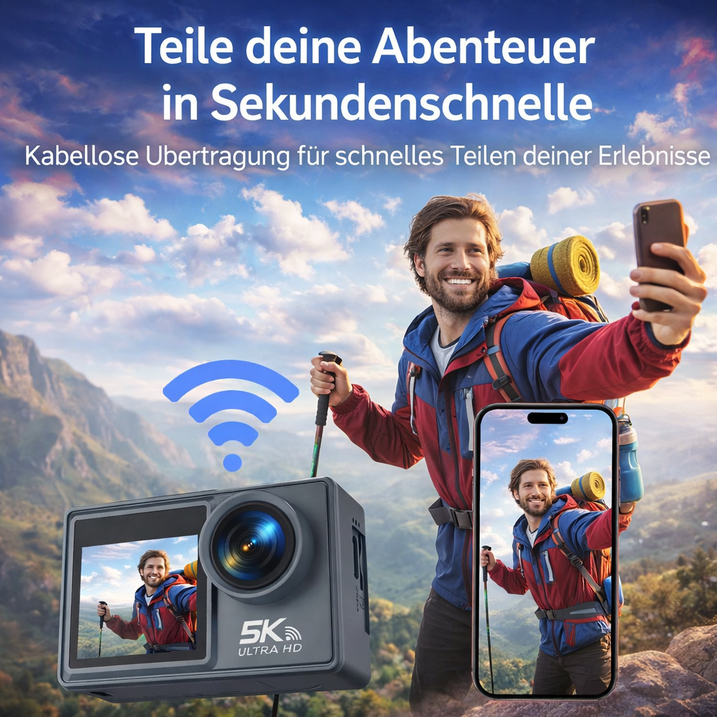 Oryzom™ SnapCam 5K Action Camera 30MP WiFi Wasserdicht 170° Weitwinkel Kamera