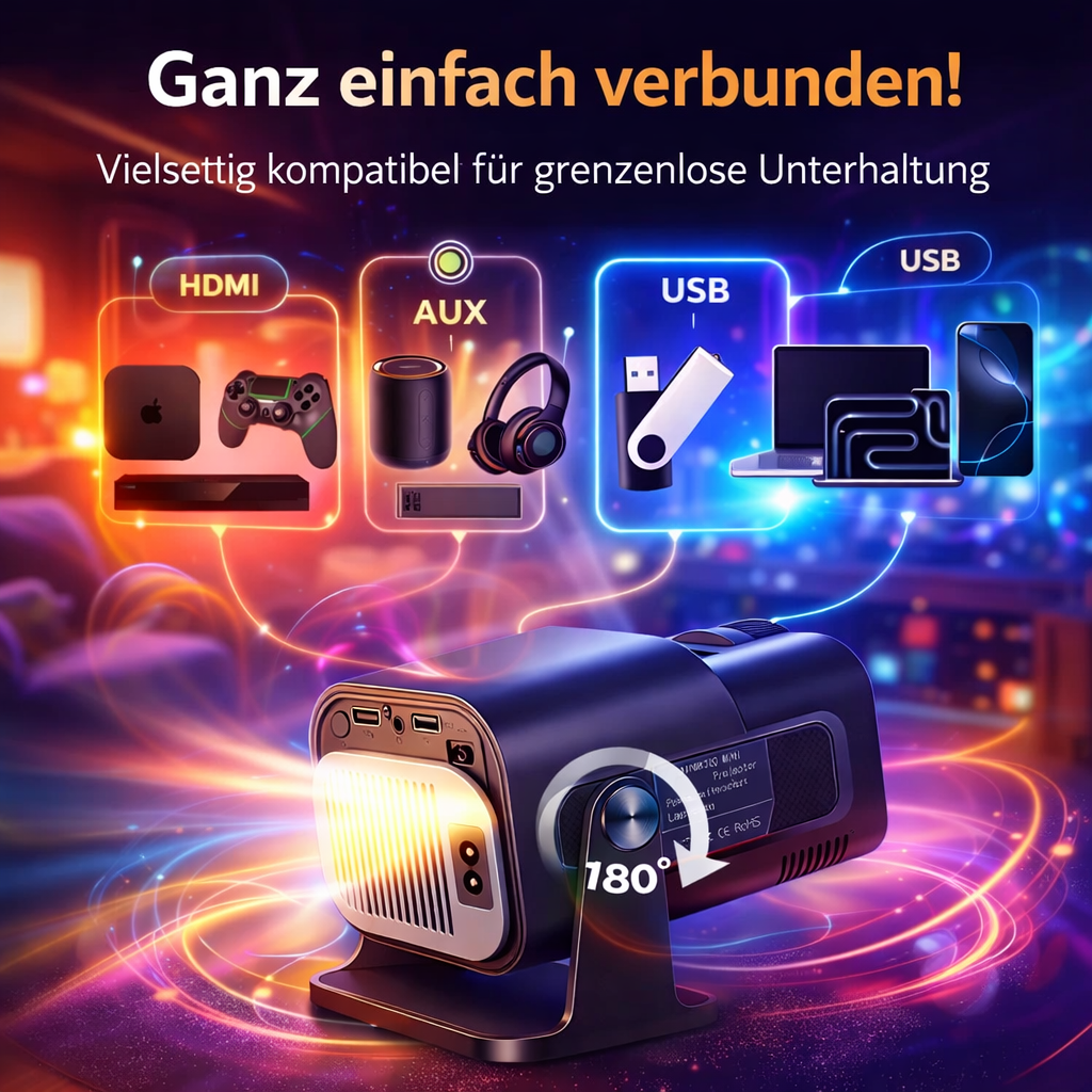 Osmo™ FlixPro Mini Beamer Projektor Heimkino WLAN 6 Bluetooth 4K 1080p LED HDMI