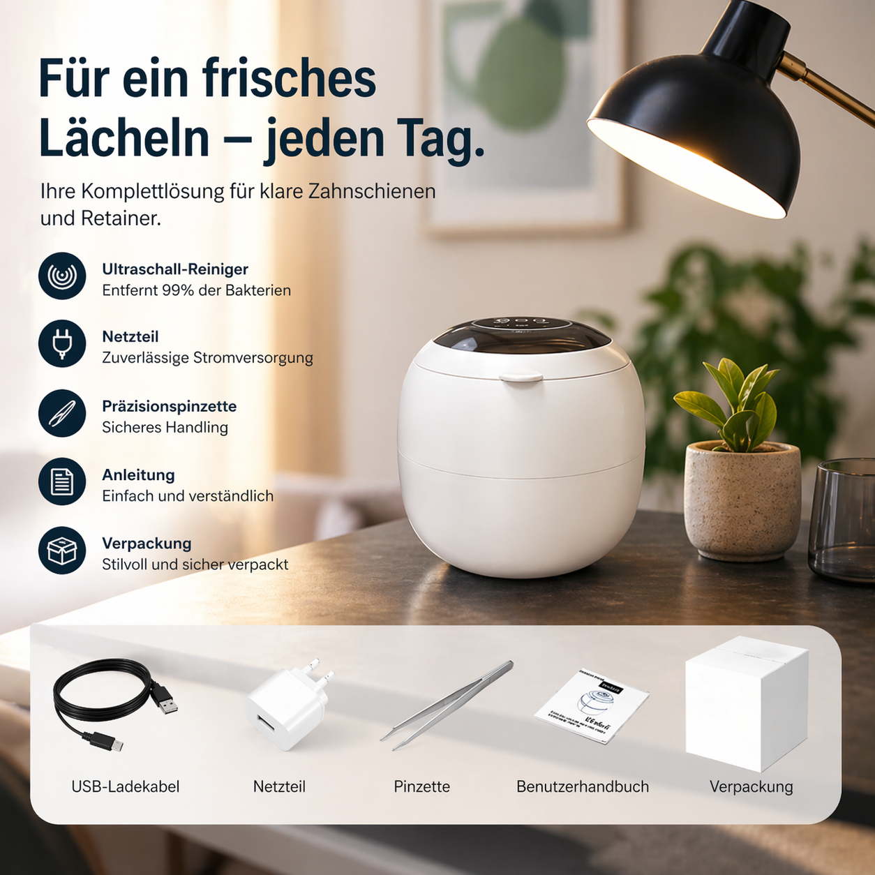 MintPolu™ UV-C Gebissreiniger für Zahnspangen & Zahnprothesen mit Akku 360°