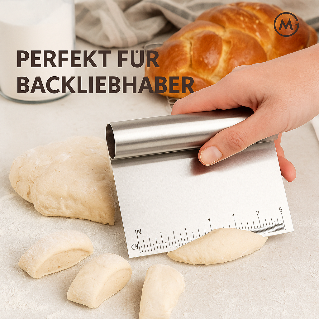 Edelstahl Teigschneider Teigkarte mit Skala Pizzaschneider DE.