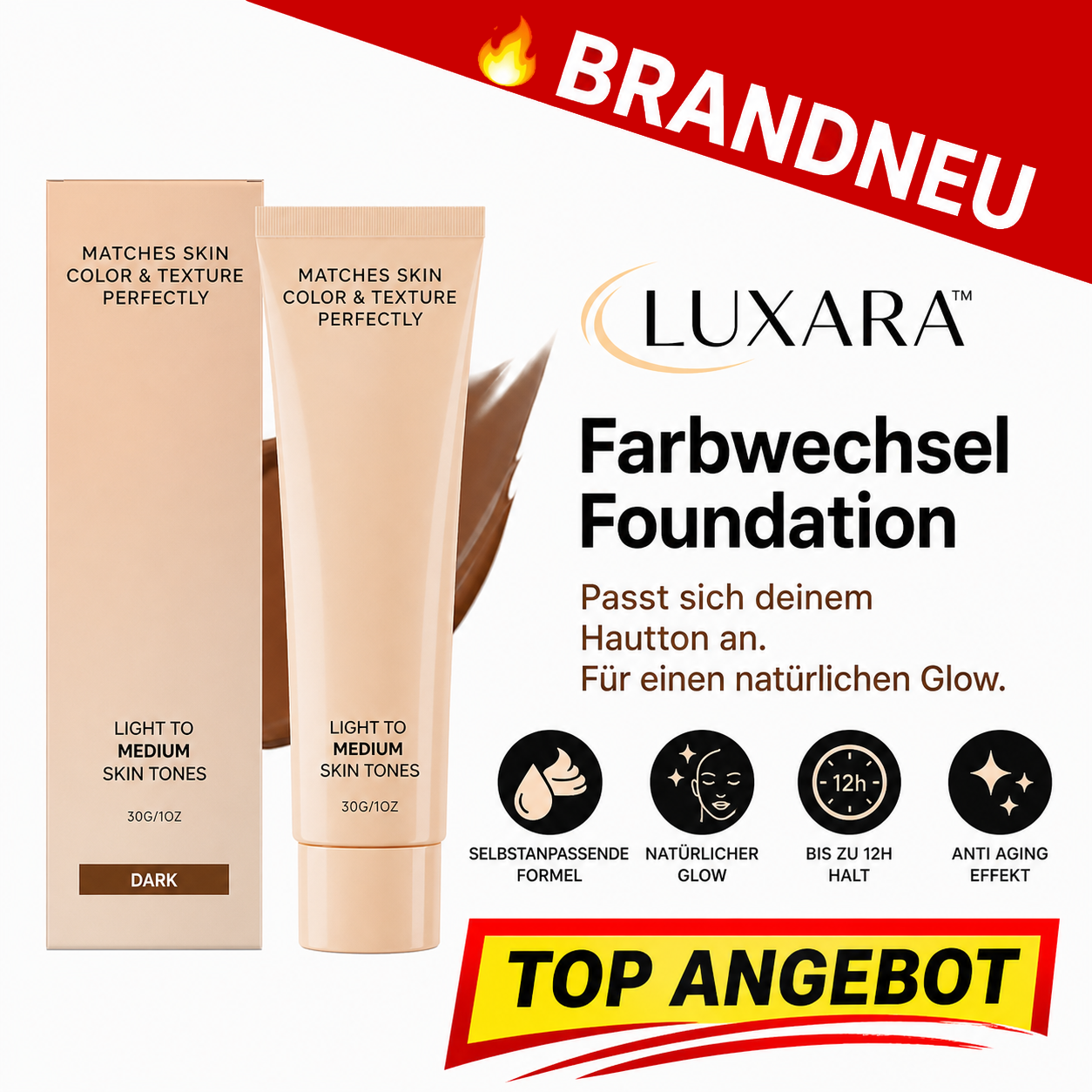LUXARA™ Farbwechsel Changing Foundation Make Up Selbstanpassend Anti Aging Glow
