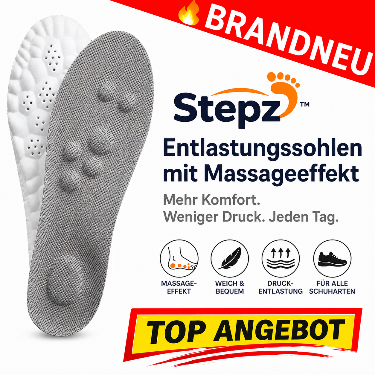 Stepz™ Entlastungssohlen Einlegesohlen Schuheinlagen Sohlen mit Massageeffekt