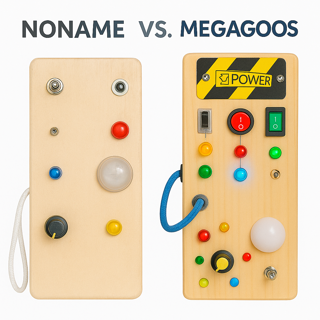 Montessori Busy Board Holzspielzeug mit LED Schaltern für Kinder DE.
