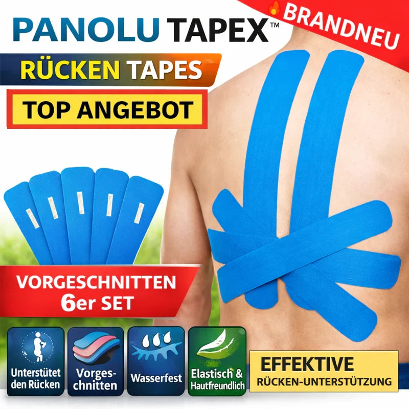 PANOLU TAPEX™ Rücken Tapes Rücken Bandage Kinesiotapes vorgeschnitten 6er Set