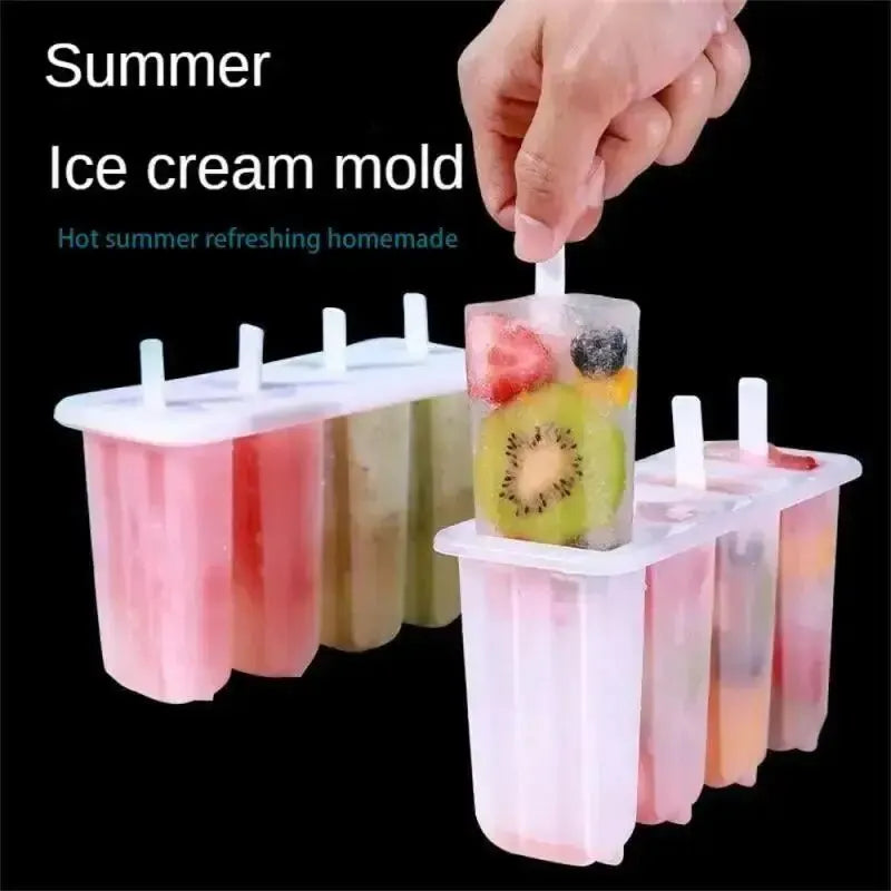 Eisformen 4er Set mit Deckel – Wiederverwendbar für Eis am Stiel & Eiscreme