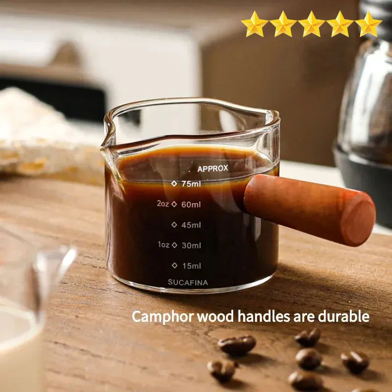 Espresso Messbecher 75ml Glas mit Griff & Ausguss Skala für Kaffee Barista