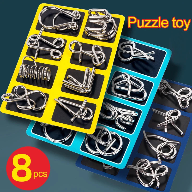 8er Set Metall Knobelspiele Geduldspiele Logikspiel Kinder Erwachsene Denkspiel