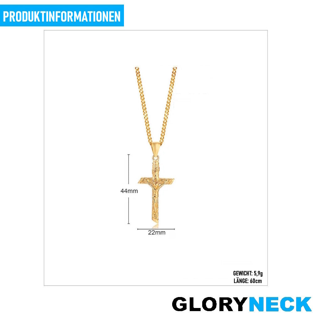 GLORYNECK Jesus Kreuz Halskette Kruzifix Edelstahl Gold Religiöser Schmuck Kette