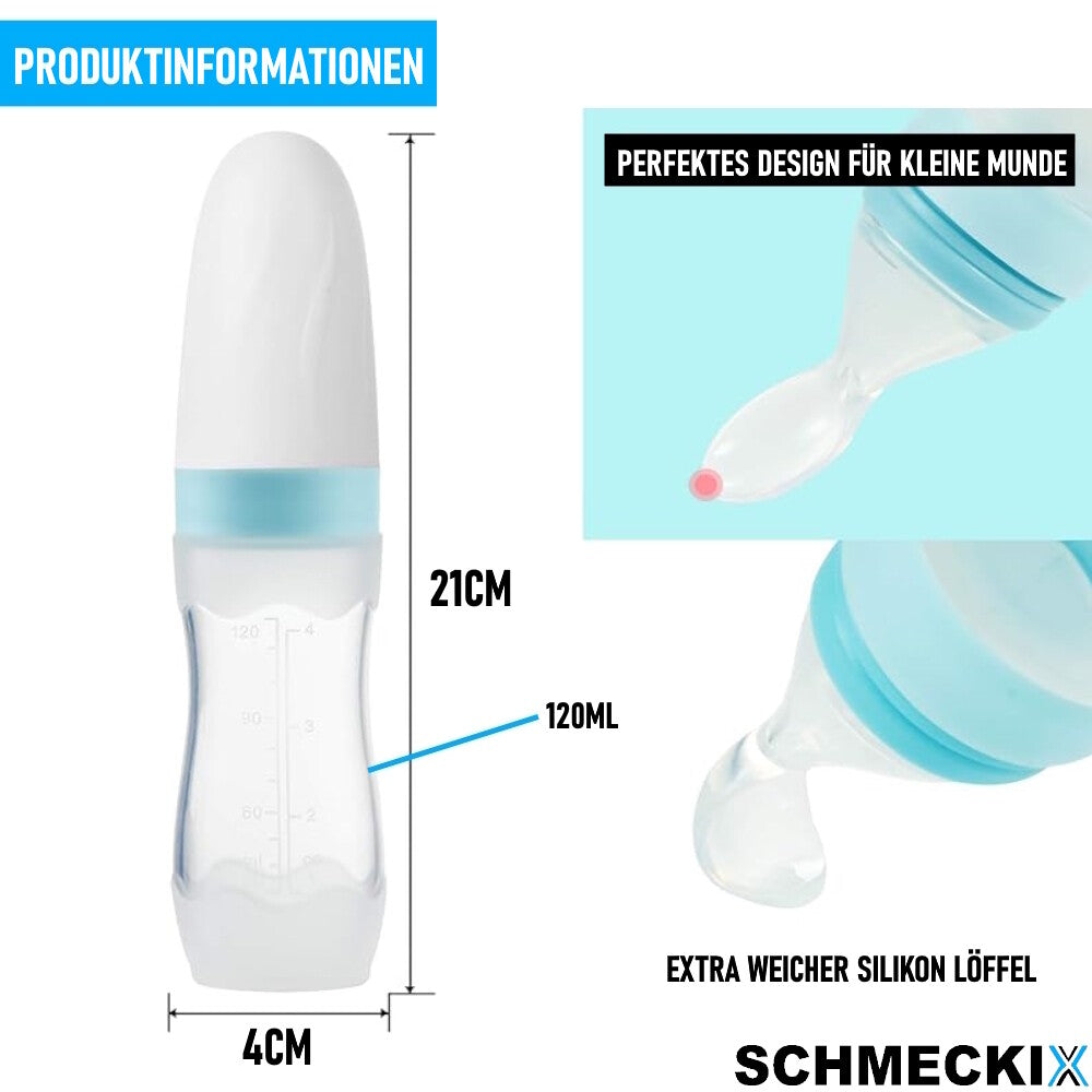 SCHMECKIX Silikon Fütterung Flaschen Mit Löffel Milch Sicher Baby-Geschirr 2er