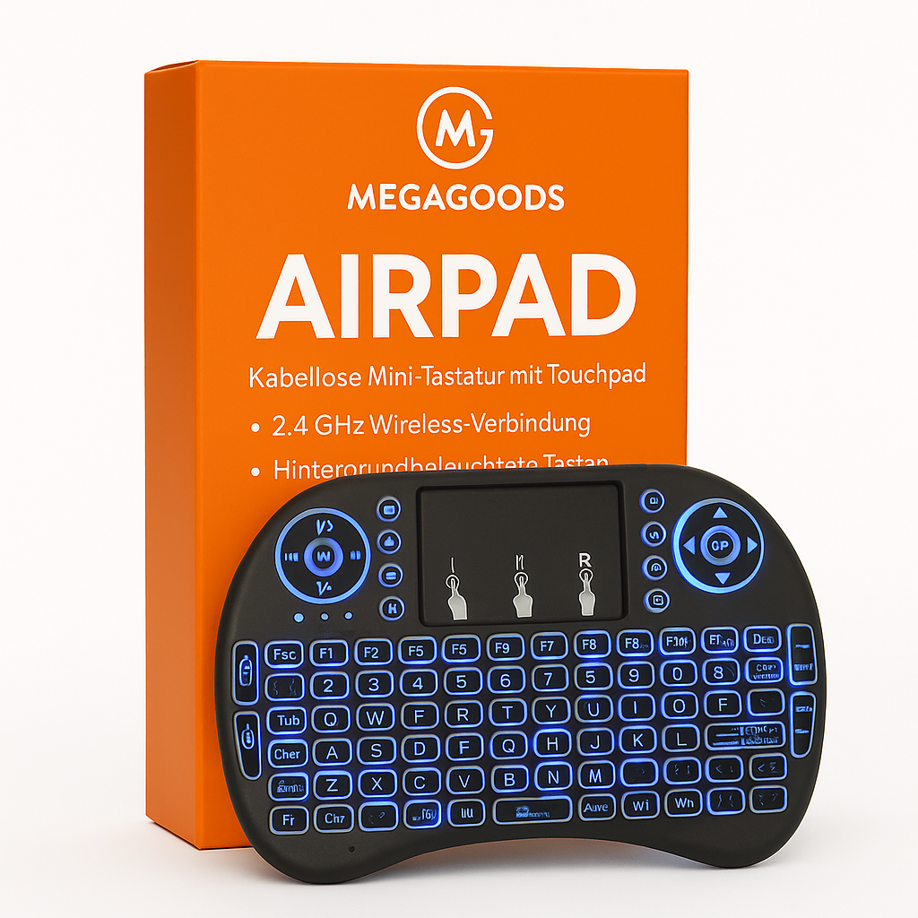 2.4G Air Mouse Touchpad Tastatur i8 beleuchtet PC Android TV DE.