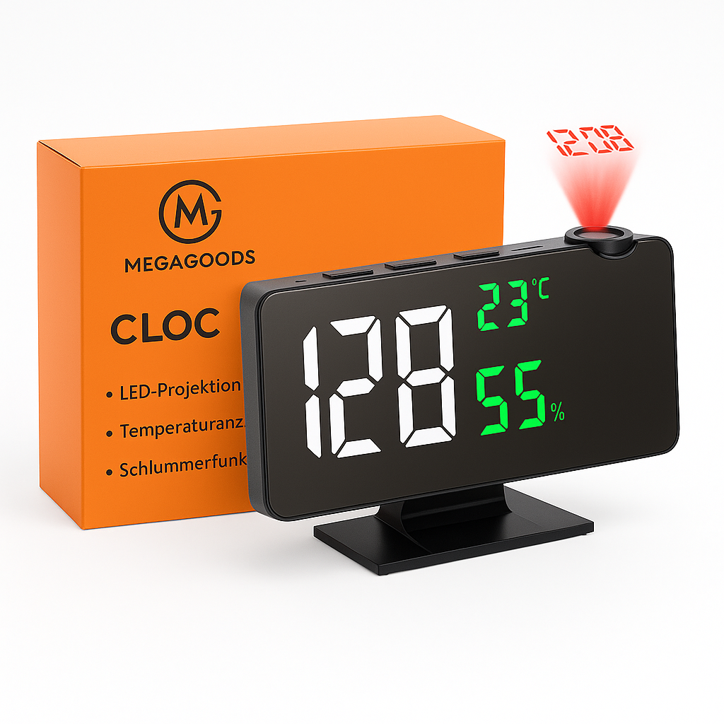 LED Projektionswecker mit Temperaturanzeige und Snooze DE.