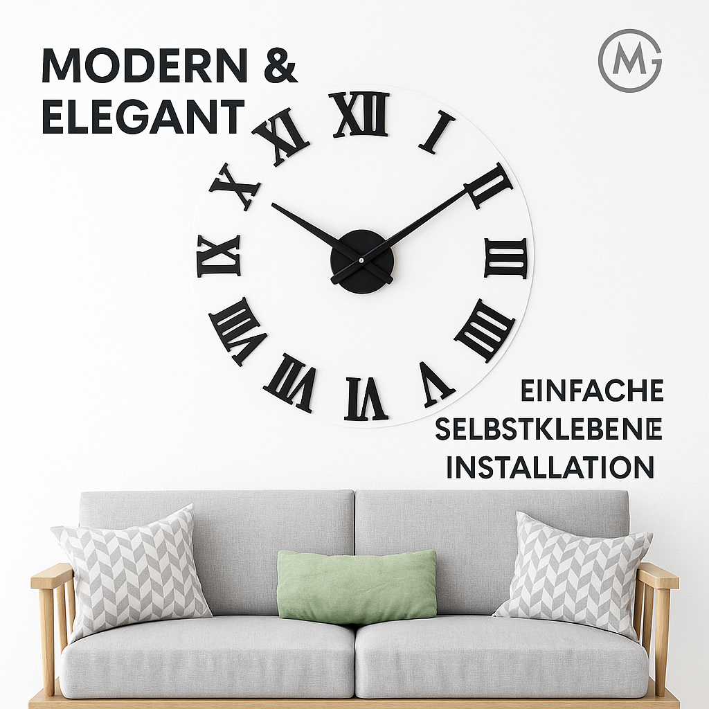 3D Wanduhr Acryl rund römische Ziffern selbstklebend modern DE.