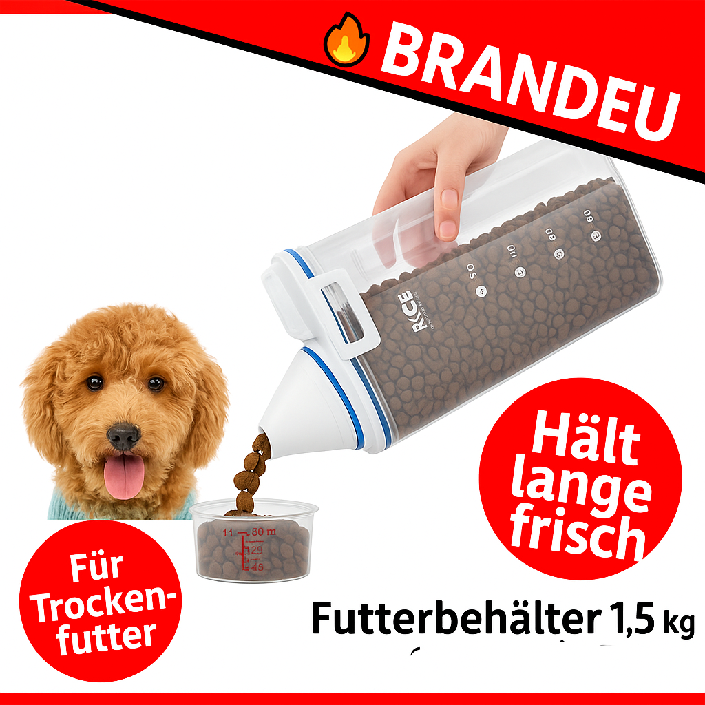 Futterbehälter 1,5kg luftdicht Trockenfutterbox Hund Katze mit Messbecher