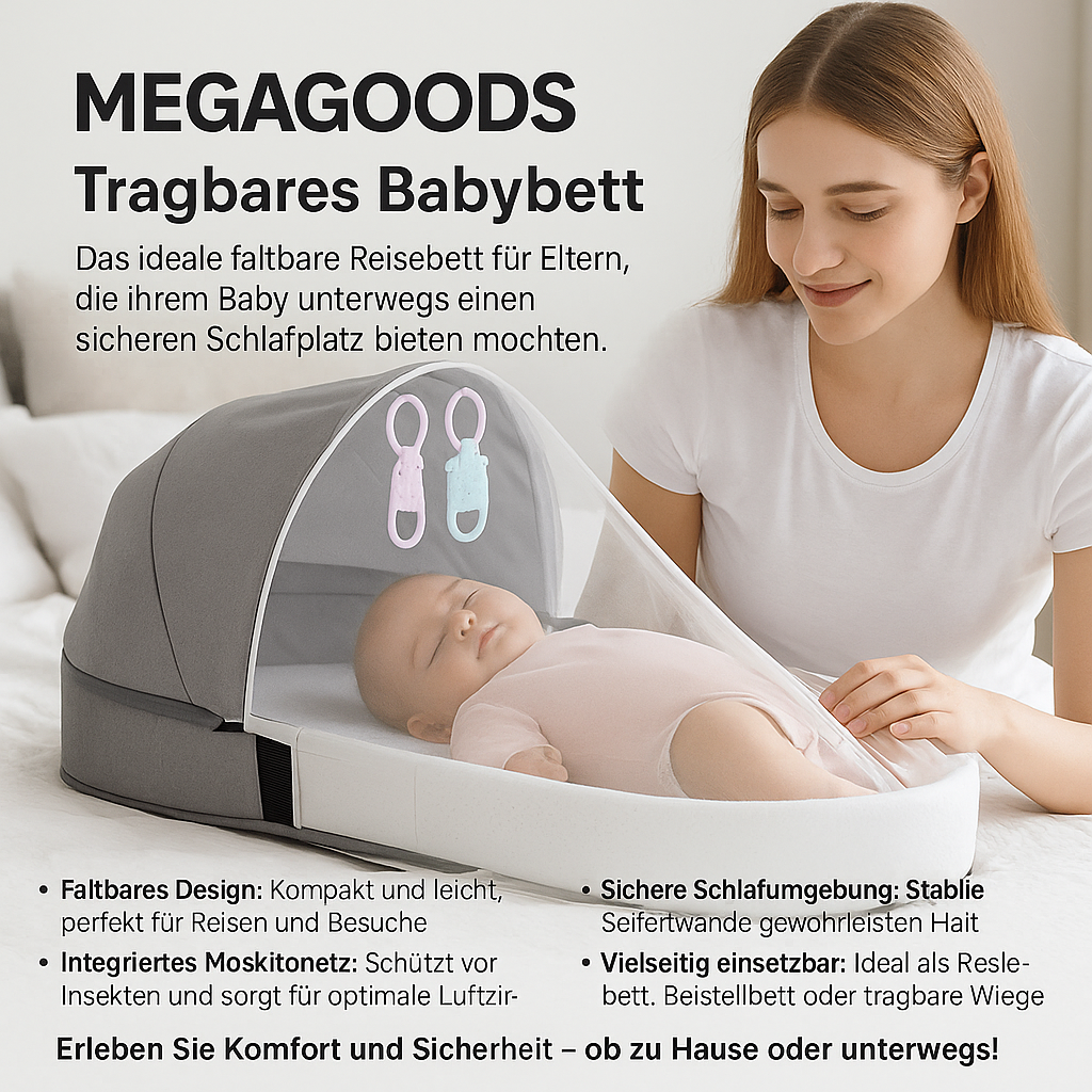 Faltbares Babybett Reisebett mit Moskitonetz weich und atmungsaktiv DE.