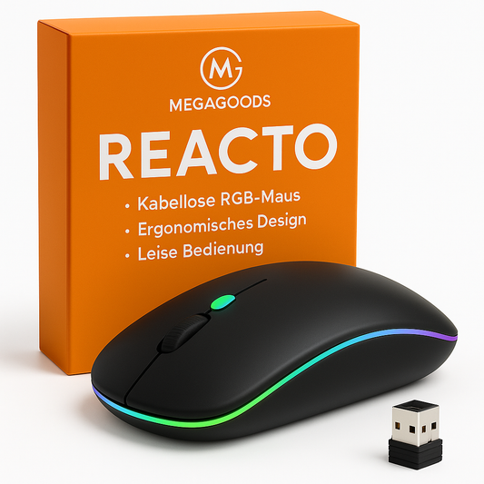 Kabellose Gaming-Maus RGB, ergonomisch, leise, USB, Akku DE.