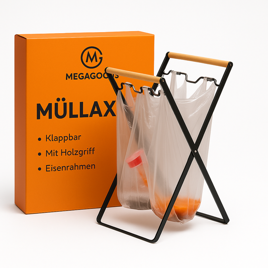 Müllsackhalter klappbar mit Holzgriff Eisen Kunststoff DE.