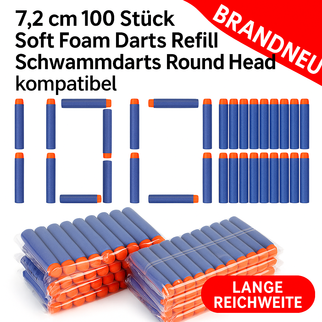 7,2 cm 100 Stück Soft Foam Darts Refill Schwammdarts Round Head kompatibel