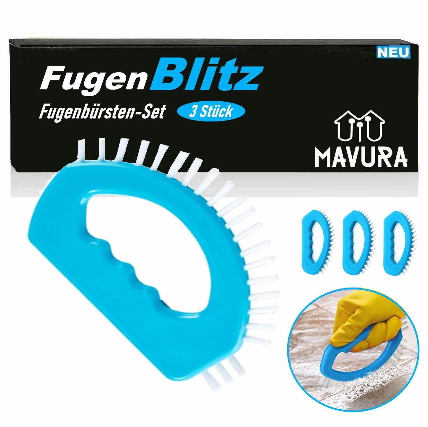 FugenBlitz Fugenbürste Bad Fugenreinigung Fugenreinigungsbürste Kanten Bürste 3x