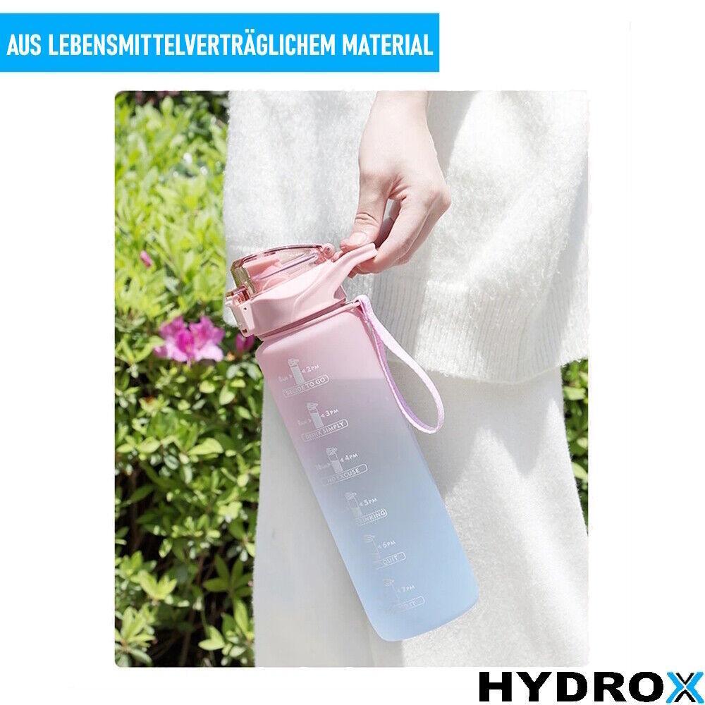 HYDROX Trinkflasche mit Zeitmarkierung Sportflasche Wasserflasche Sport Yoga 1L