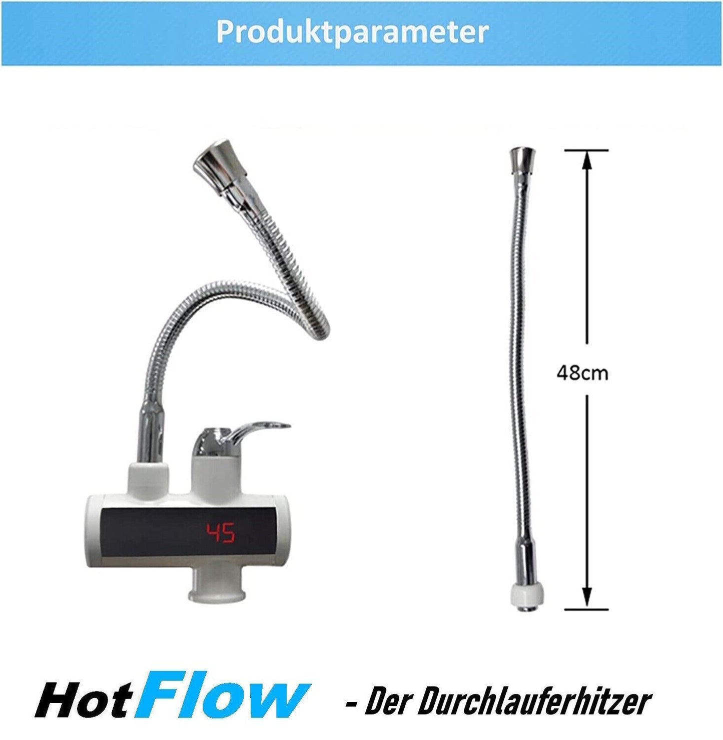 HotFlow Durchlauferhitzer elektrischer Wasserhahn Küche Bad LED Temperatur