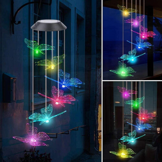Solar LED Windspiel Solarleuchte Solar Farbwechsel Schmetterlinge Lichtspiel