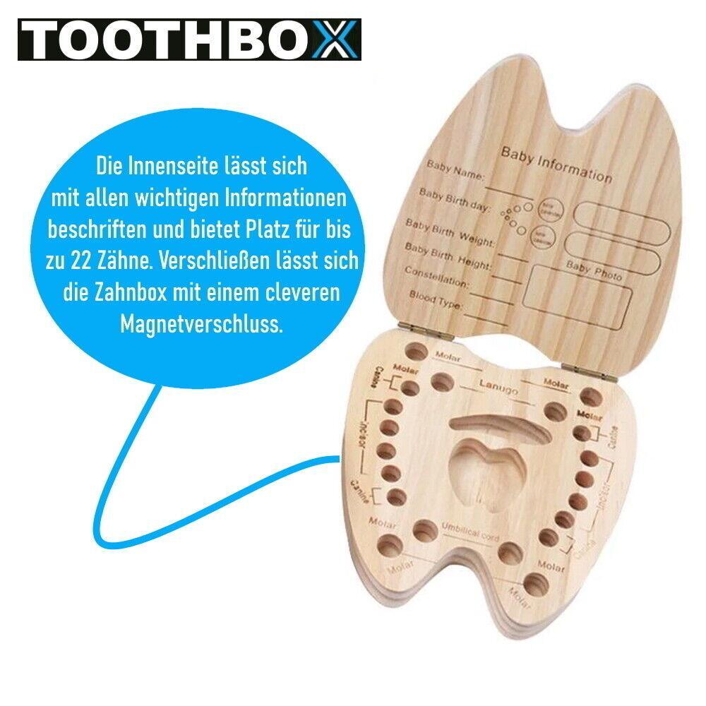 TOOTHBOX Milchzahndose Holz Zahndose Mädchen Jungen Baby Zahnbox Erinnerungsbox
