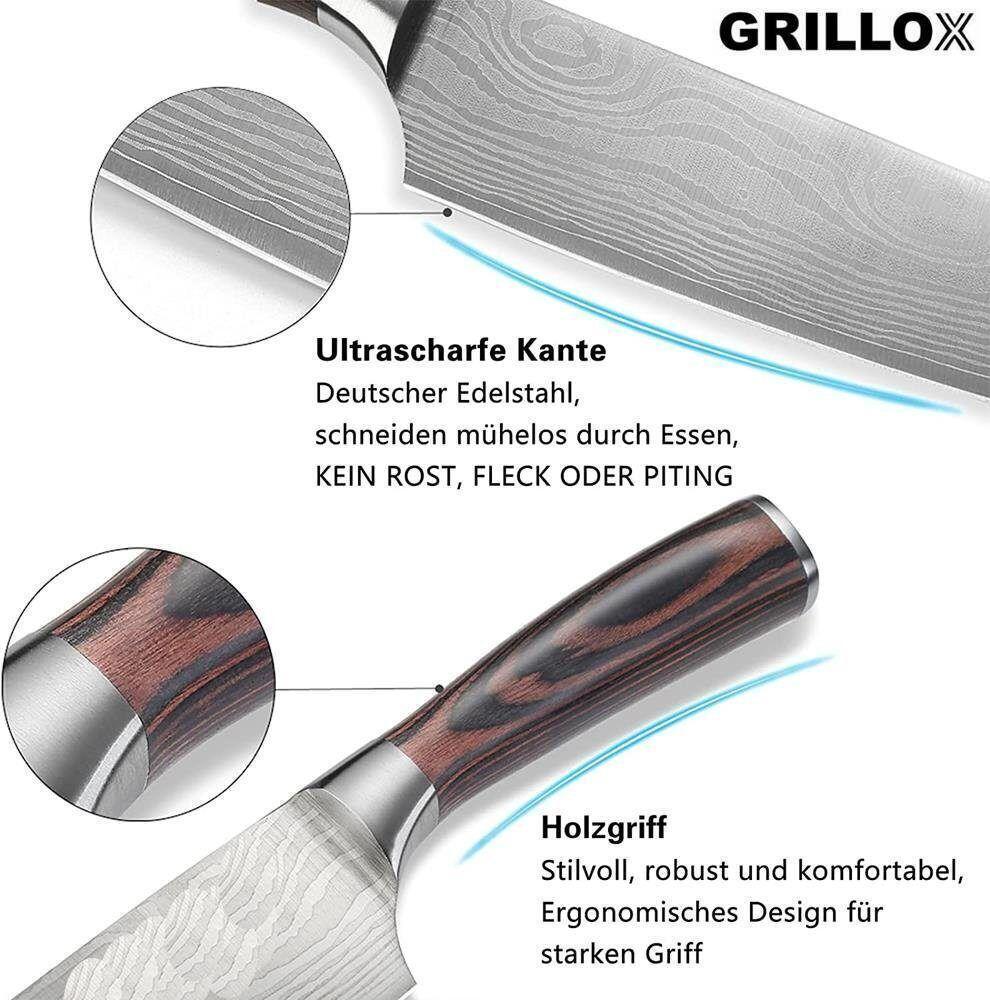 GRILLOX Kochmesser Profi Chefmesser Küchenmesser Fleischmesser Damast Look 20c