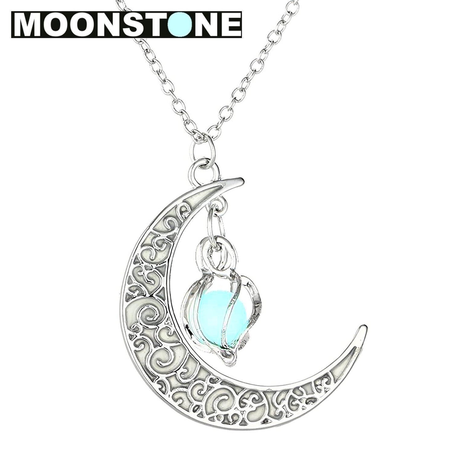 MOONSTONE Magische Mondkette Mondstein Halskette Halbmond Mond Kette leuchtend