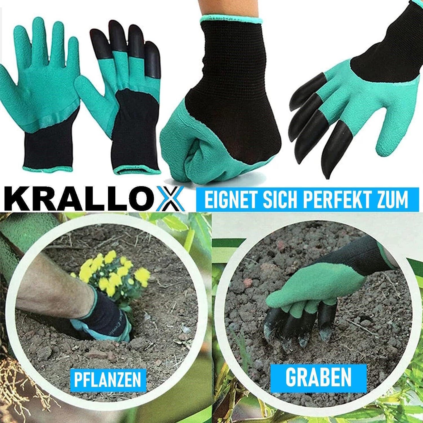 KRALLOX Gartenhandschuhe mit Krallen Krallenhandschuhe zum Graben Universalgröße