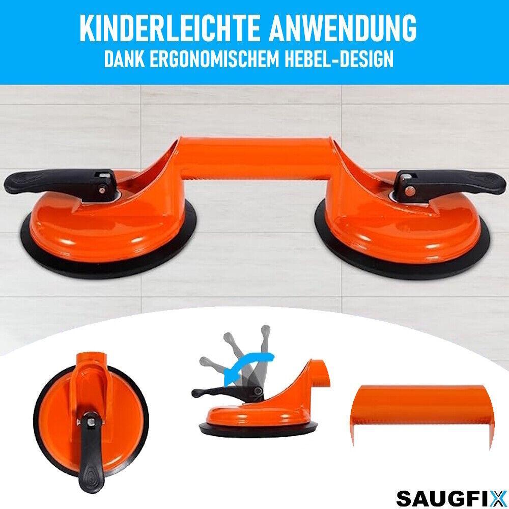 SAUGFIX Doppel-Saugheber Glasheber Fliesenheber Saugnapf Glas Vakuumheber 2er