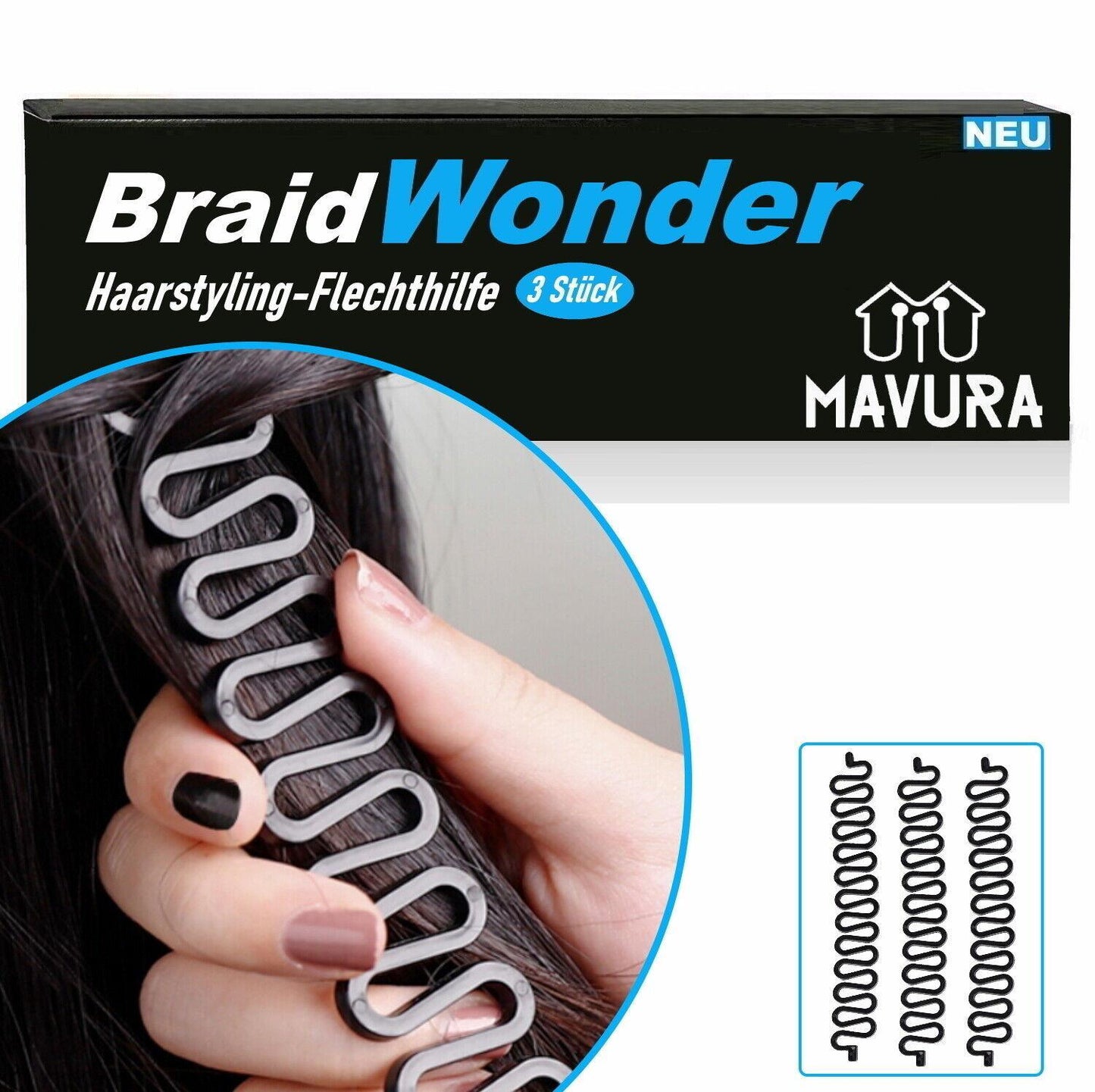 BraidWonder Flechtwunder Flechthilfe Frisurenhilfe Braider Flechten Haaren [3er]