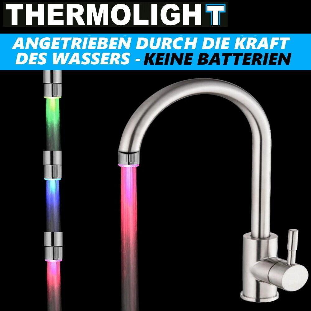 THERMOLIGHT LED Wasserhahn Aufsatz Licht Küche Bad Thermosensor 3 Farben [2er]