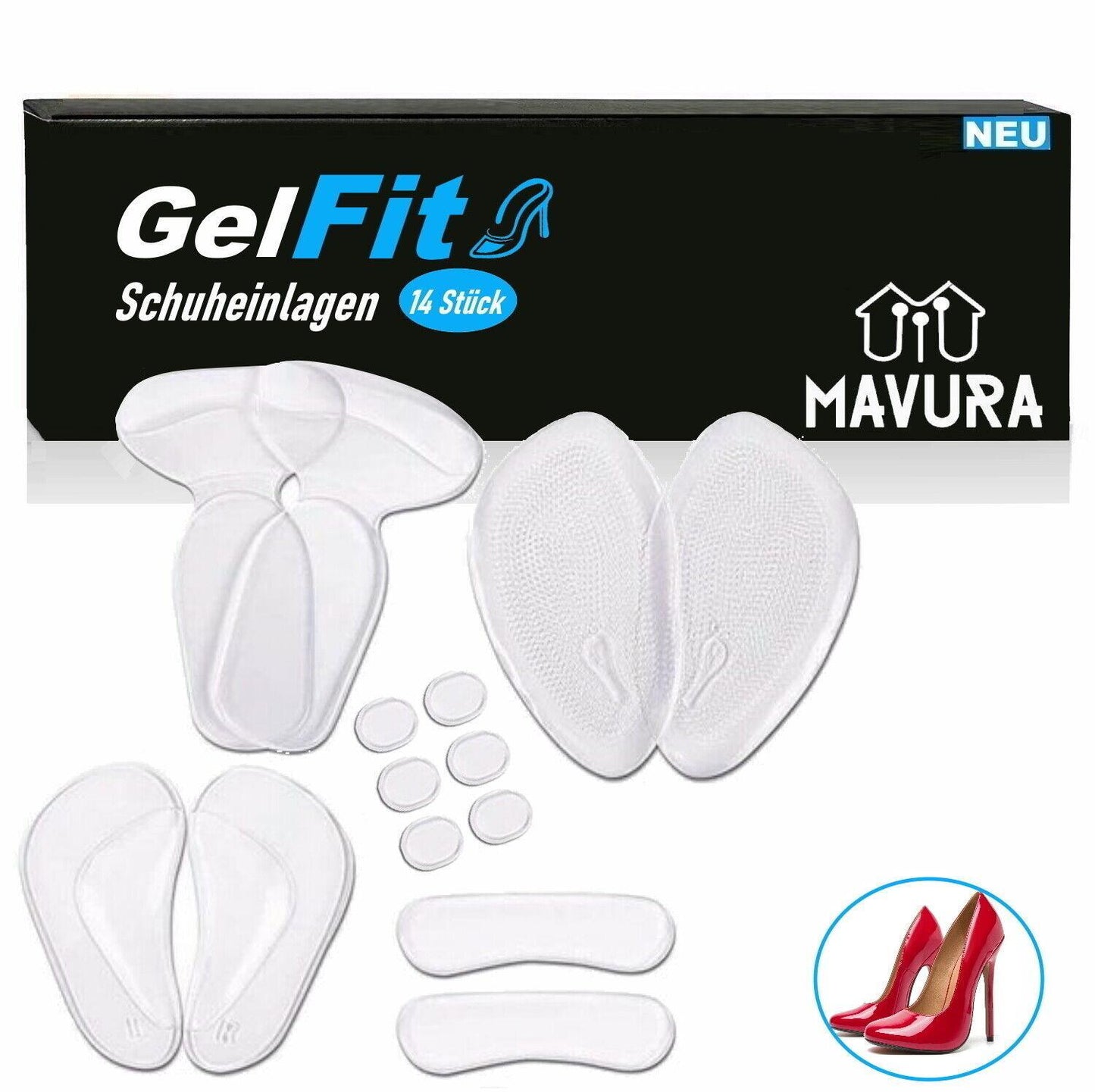GelFit Schuheinlagen Set Schuh Gel Einlagen Fersen Kissen Polster Heel 14-tlg