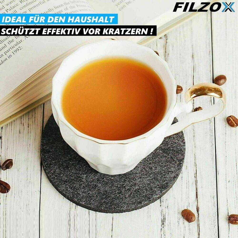 FILZOX Filz Untersetzer Set rund Premium Design Glasuntersetzer Getränke grau