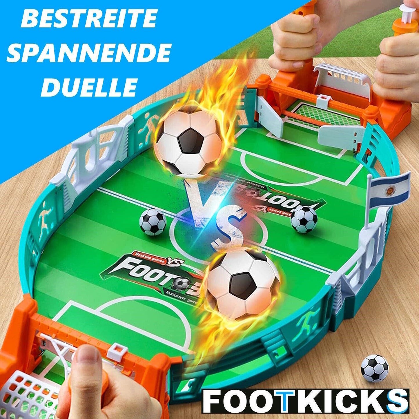 FOOTKICKS Mini Fußball Tischkicker Tisch Flipper Fußballtisch Tischfußball klein